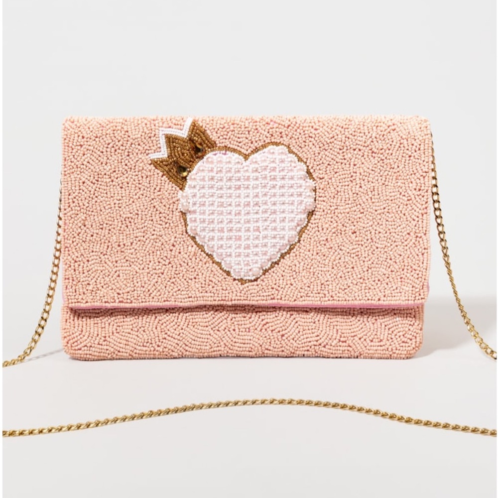 Francesca’s collection Beaded Crowned Heart Clutch Purse color PINK